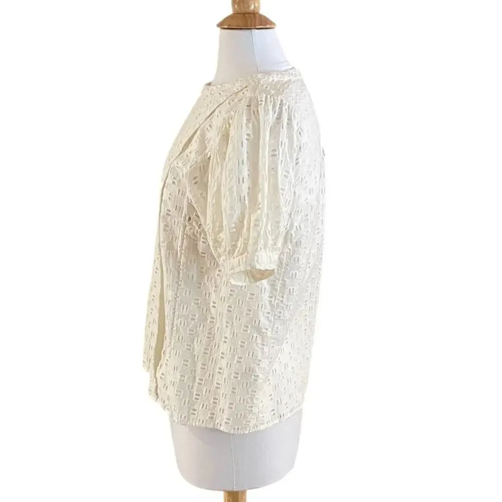 Elizabeth and James Ivory Eyelet Puff Sleeve Blouse, Coquette, Fairy, Size S